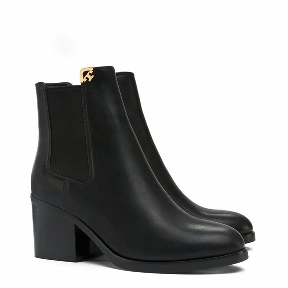 Tory Burch Nicola Heeled Moto Ankle Boot Black Leather Size 7 - Picture 1 of 9